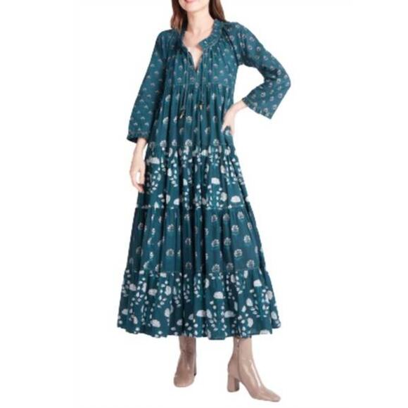 RO'S GARDEN Sonia Long Sleeve Maxi Dress in Green Indira Size Small - Picture 1 of 7